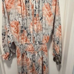 Tolani Vibrant Orange and Gray Long Sleeve Dress
